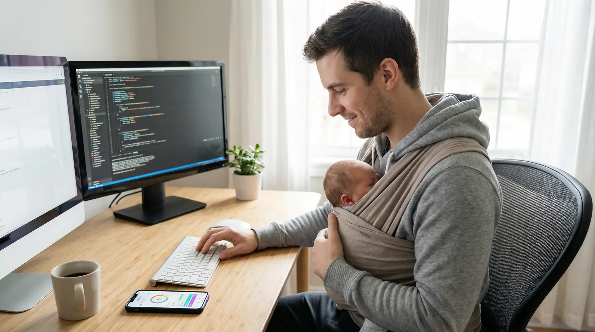 Parent working from home with baby